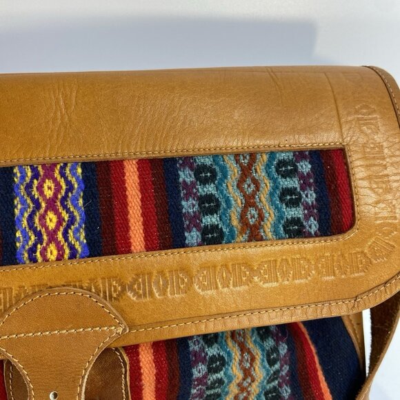 Vtg Saddle Blanket Crossbody Laptop Book Bag Messenger Hand Tooled Leather 14x12 - Picture 6 of 16